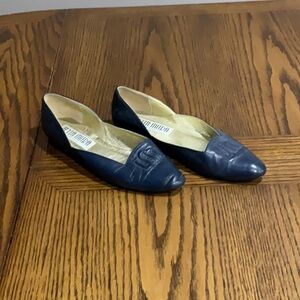 Navy Blue Leather Flats